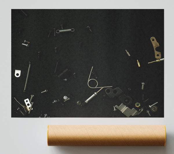 Black Scattered Parts Print