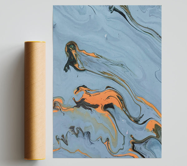 Silver And Orange Swirls Print