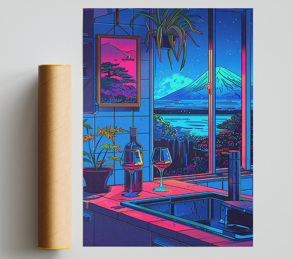 Pink Sunset Kitchen Giclee Print