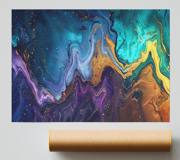 Teal And Gold Swirl Print