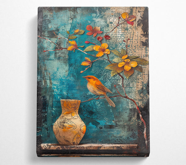  A Canvas Print of Teal Bird On Branch Canvas Wall Art