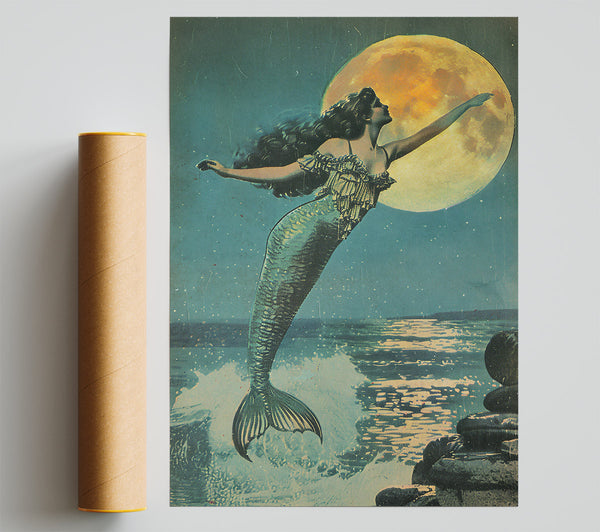 Teal Moonlight Mermaid Giclee Print