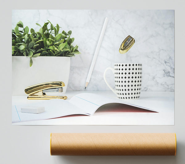 Golden Floating Stationery Print