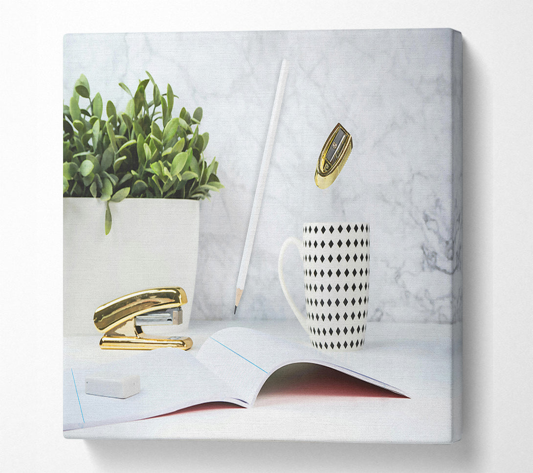  A Canvas Print of Golden Floating Stationery Canvas Print