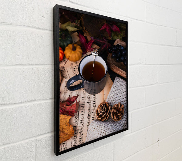 Brown Tea And Autumn Leaves.