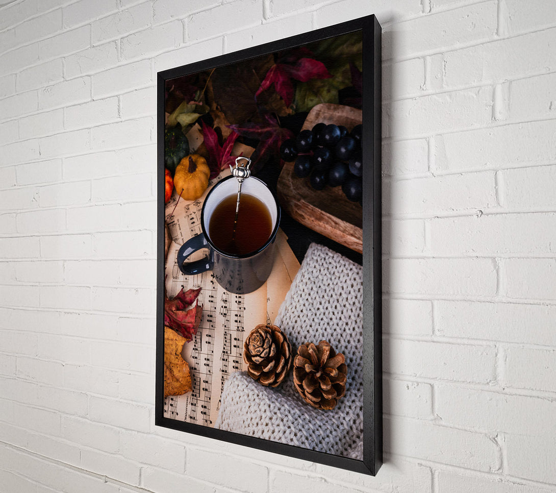  A Canvas Print of Brown Tea And Autumn Leaves. Canvas Print