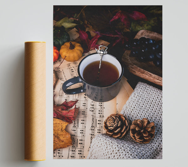 Brown Tea And Autumn Leaves. Giclee Print