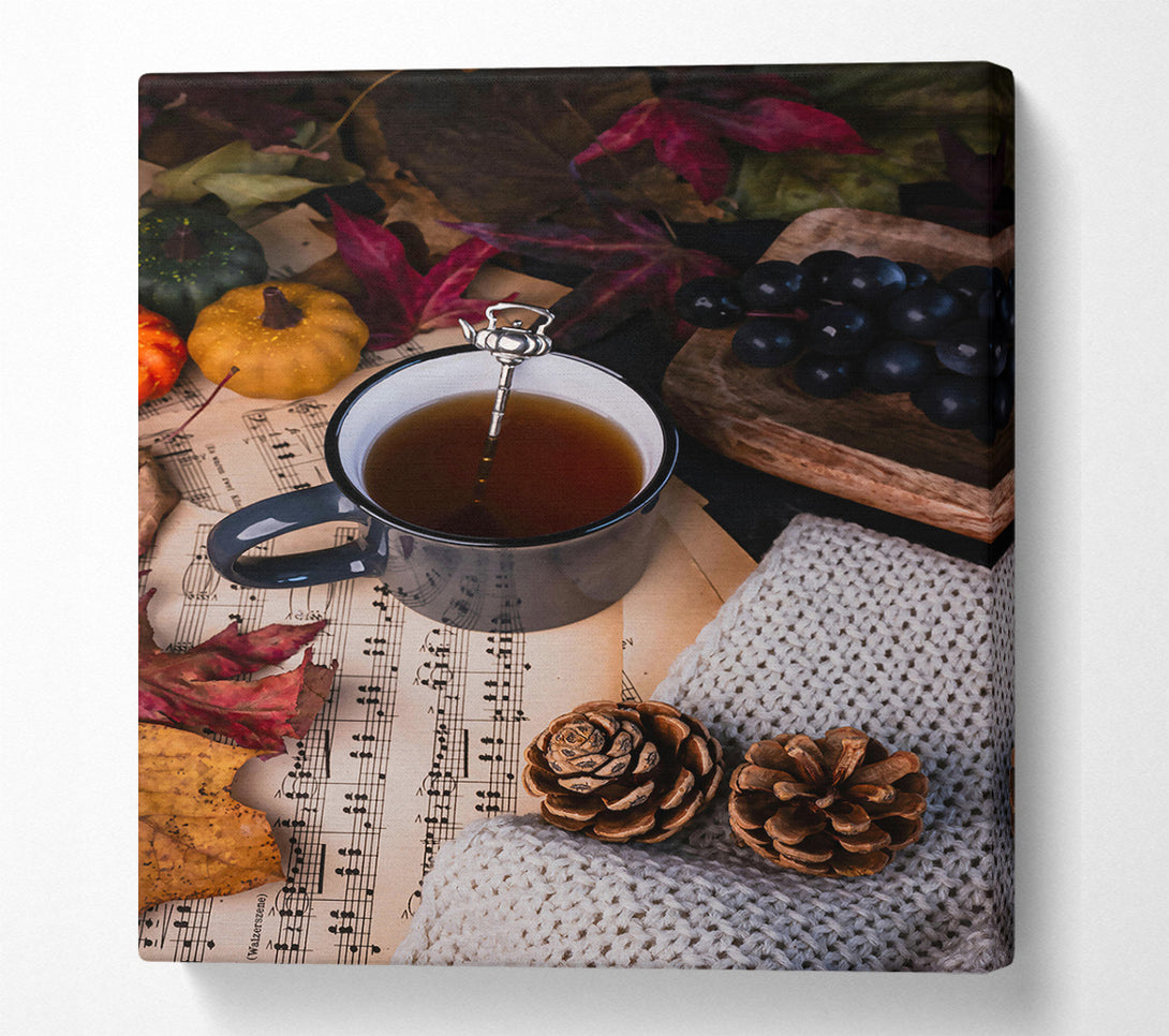  A Canvas Print of Brown Tea And Autumn Leaves. Canvas Print