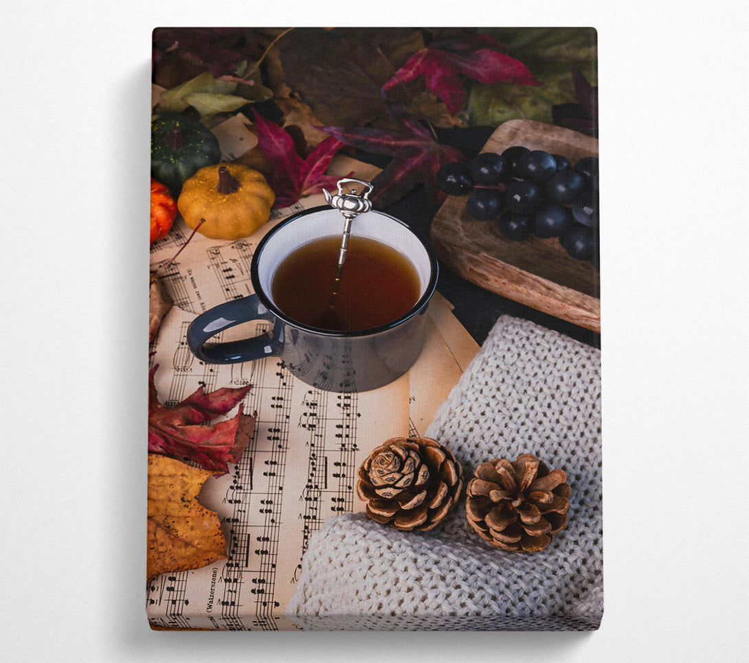  A Canvas Print of Brown Tea And Autumn Leaves. Canvas Print