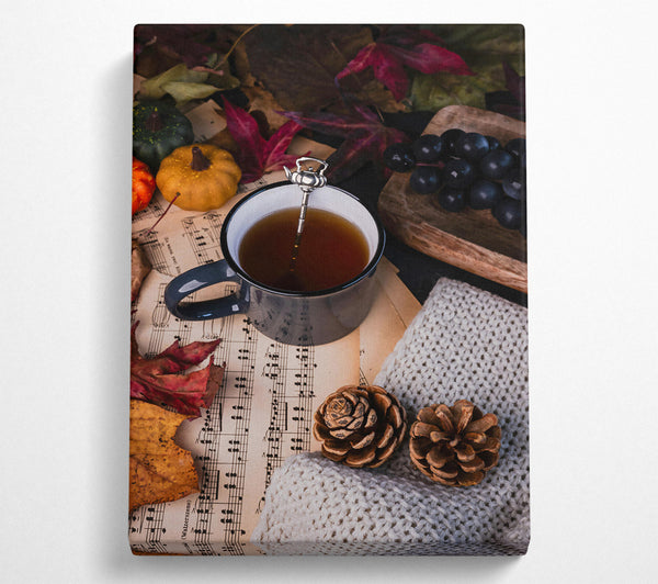  A Canvas Print of Brown Tea And Autumn Leaves. Canvas Print