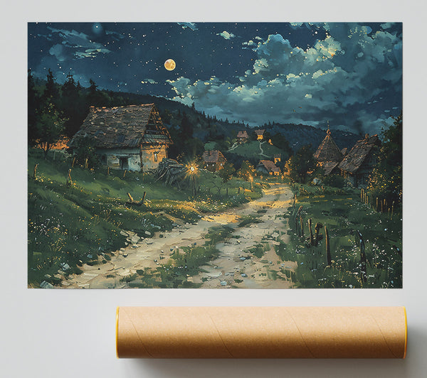 Moonlight Green Village Print