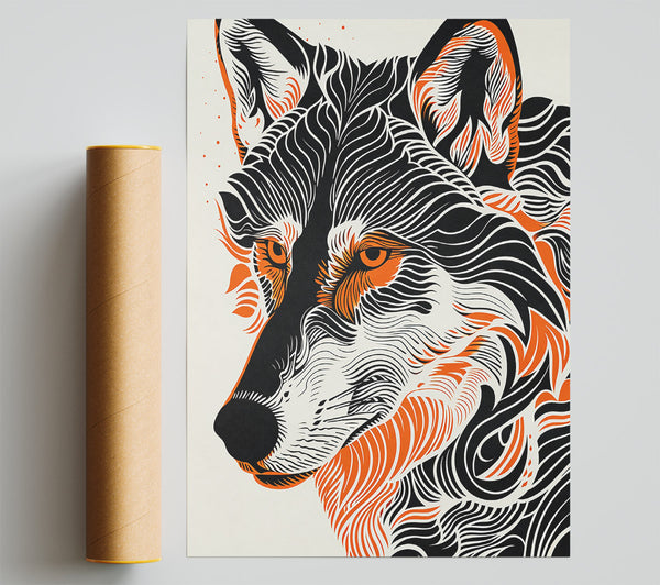 Orange Wolf Lines Print