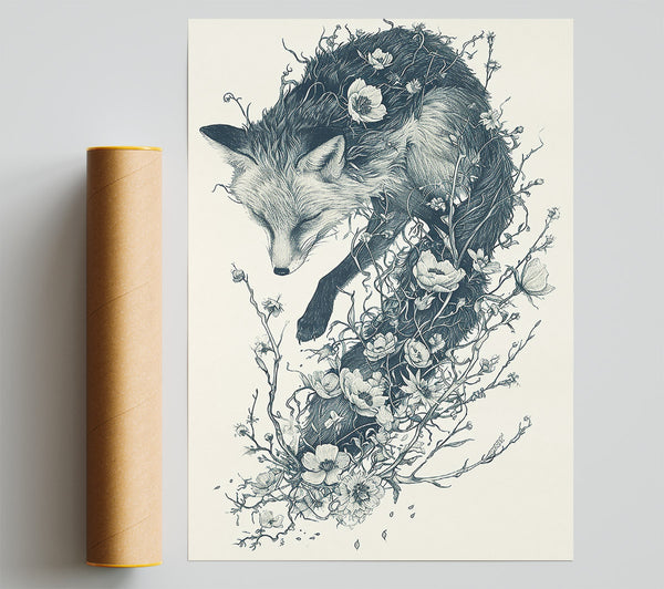 Indigo Fox In Bloom Giclee Print