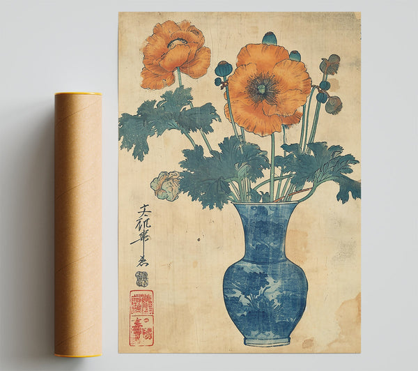 Orange Poppy Vase Poster