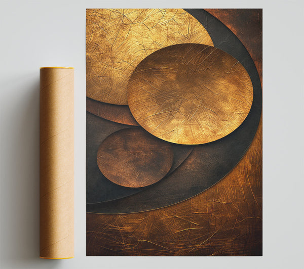 Golden Scratched Circles Poster