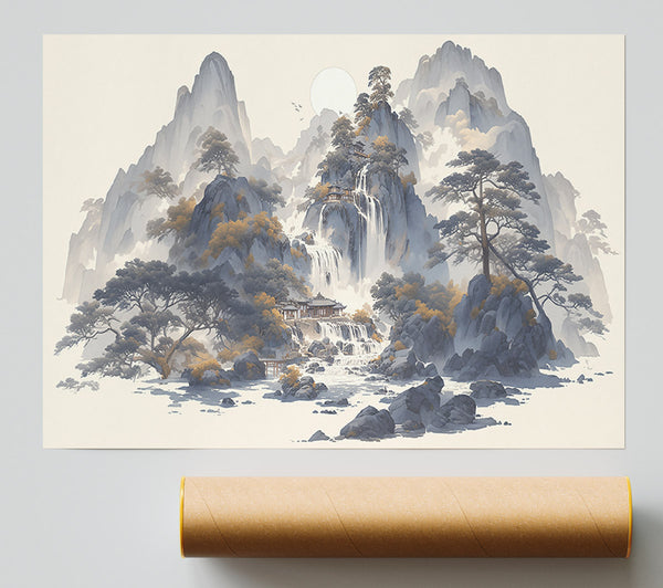 Grey Stone Waterfall Poster