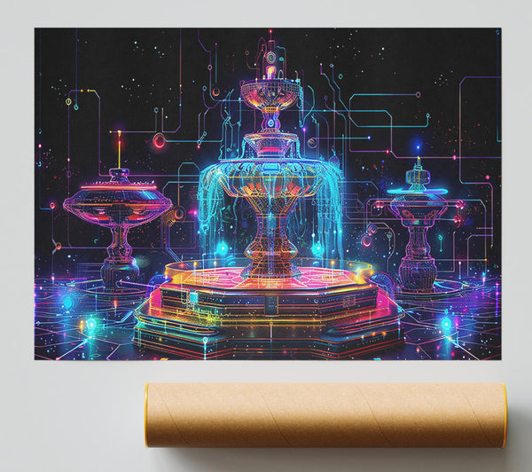 Neon Digital Fountain Print