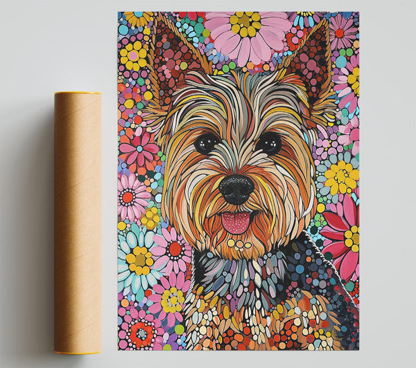 Pink Floral Yorkie Print