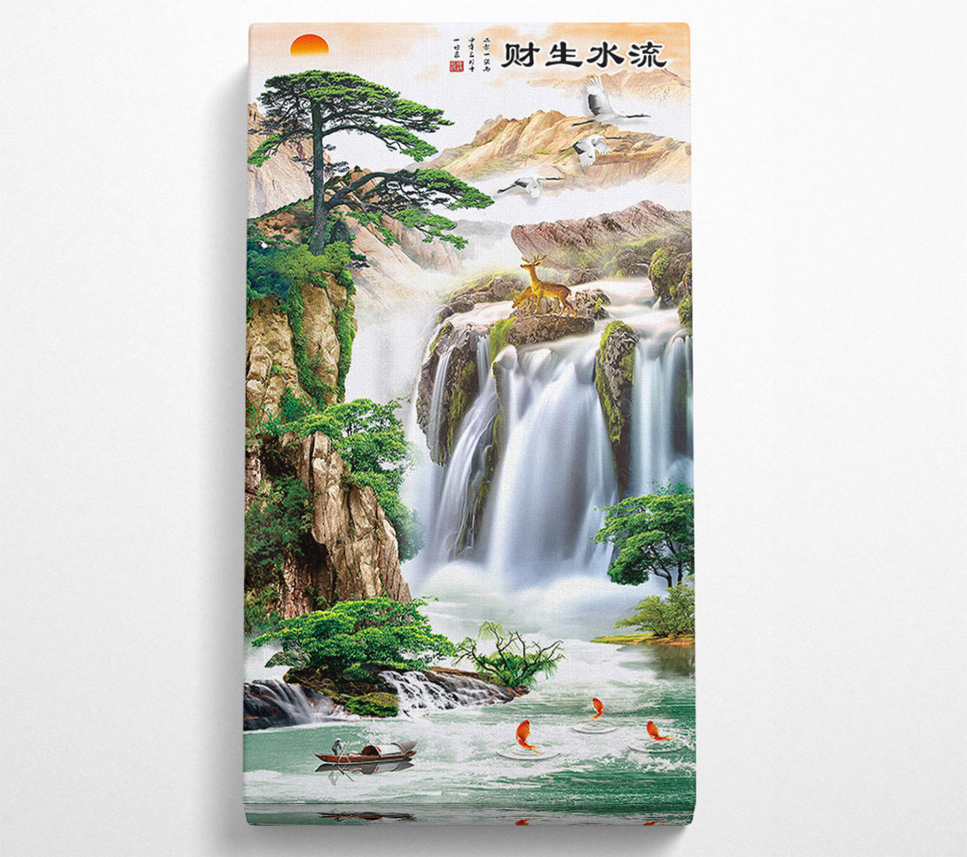  A Canvas Print of Big Waterfall  Boat On A Lake Canvas Art