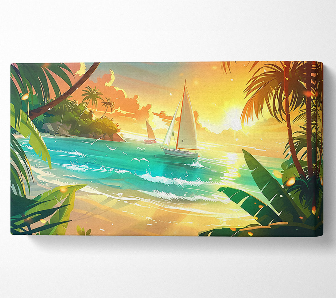  A Canvas Print of Golden Sunset Sailboats Canvas Art