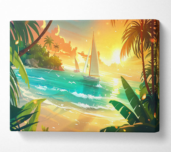  A Canvas Print of Golden Sunset Sailboats Canvas Art