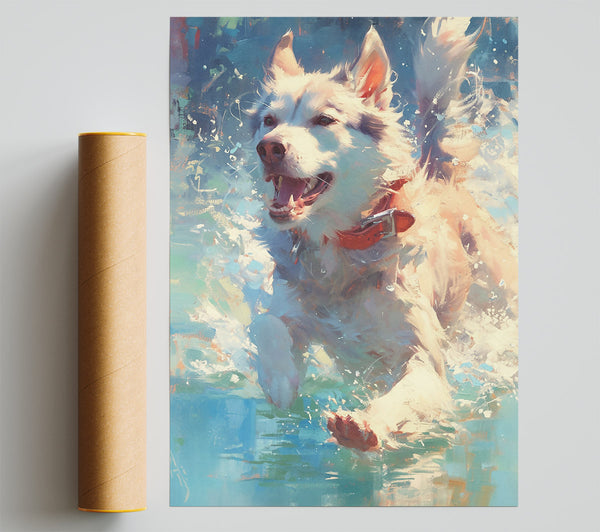 White Dog'S Splash Giclee Print