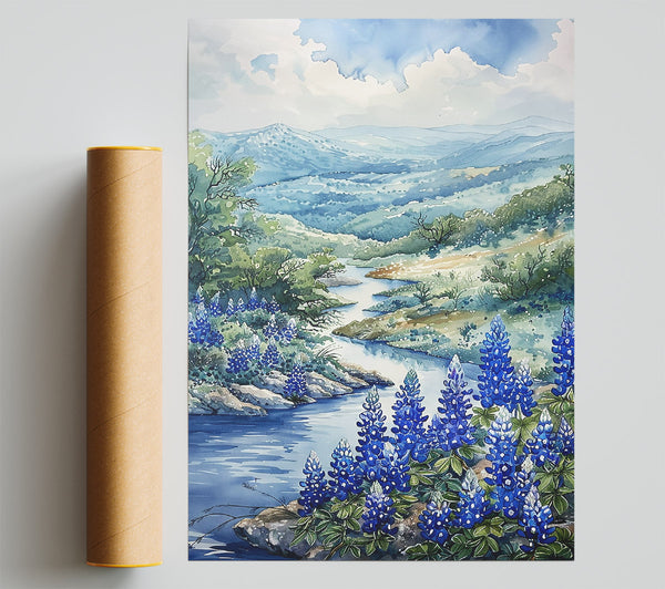 Bluebonnet River Valley Giclee Print
