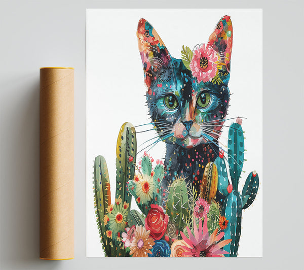 Blue Desert Kitty Giclee Print
