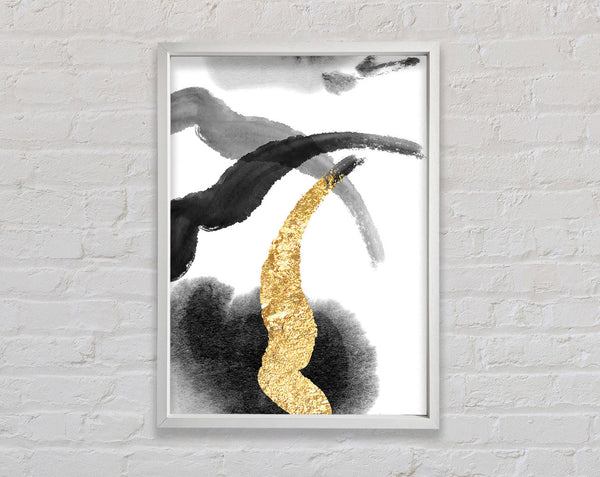 White Abstract And Gold Framed Print