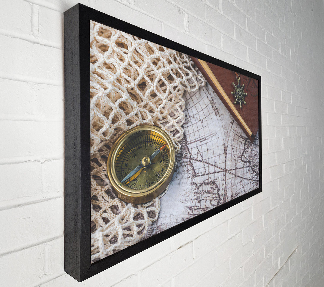  A Canvas Print of Brass Compass And Map Canvas Print