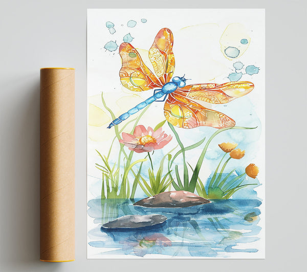 Orange Dragonfly Pond Print
