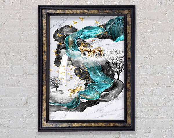 Walnut And Turquoise Swirls Framed Print