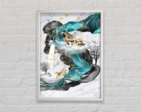 White And Turquoise Swirls Framed Print