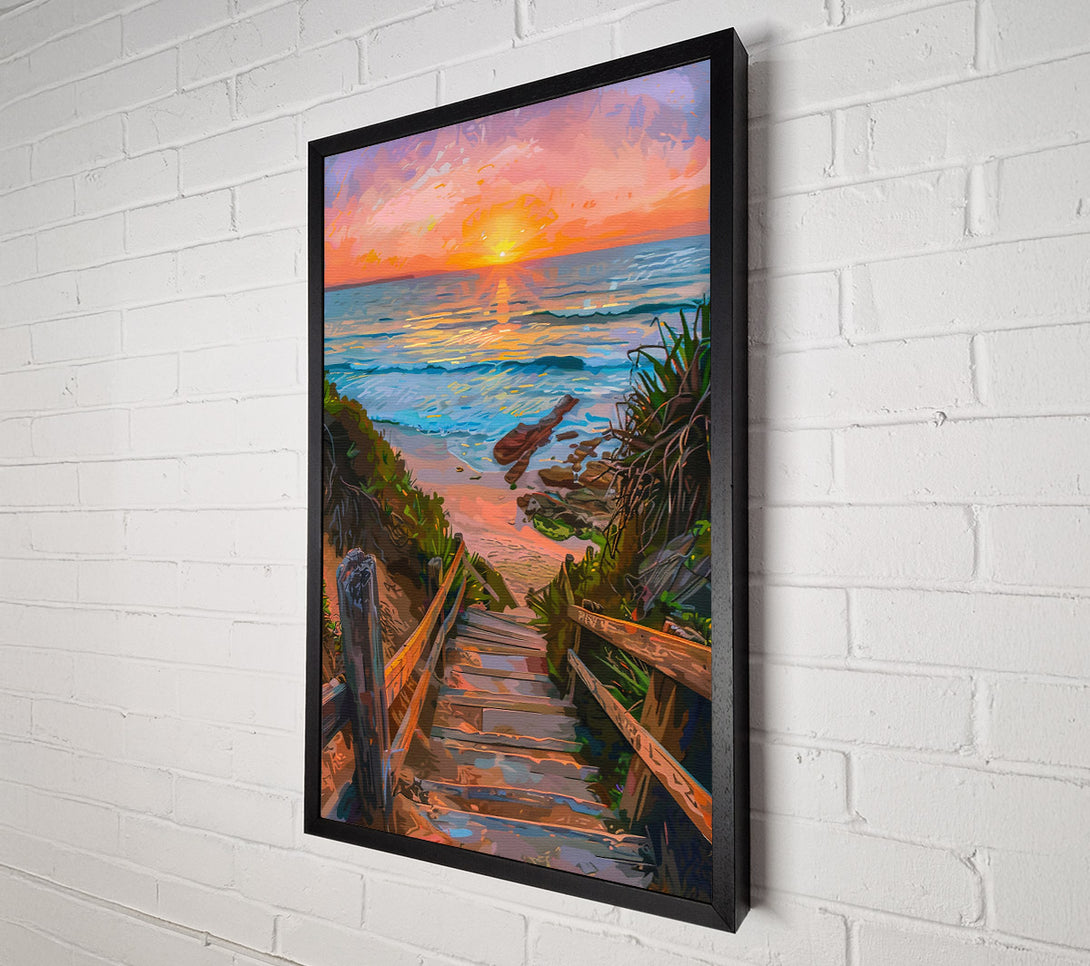  A Canvas Print of Golden Beach Sunset Steps Canvas Print
