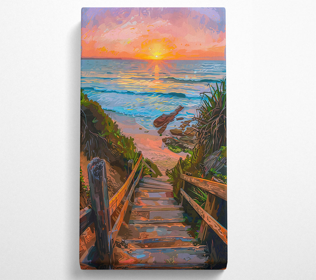  A Canvas Print of Golden Beach Sunset Steps Canvas Print
