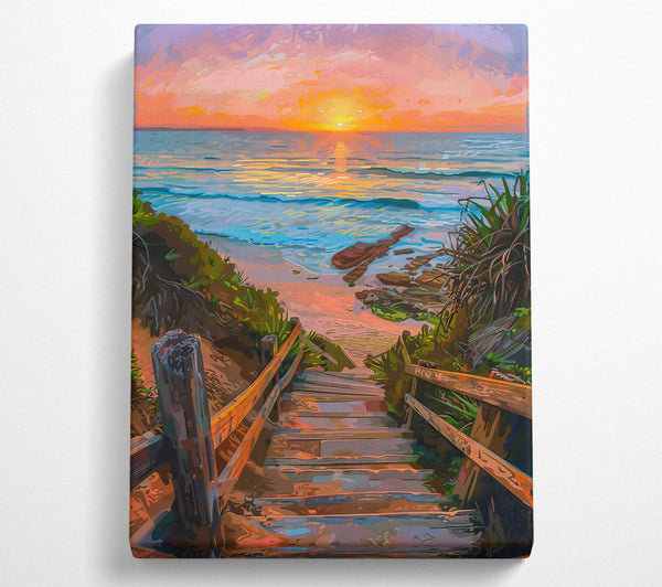  A Canvas Print of Golden Beach Sunset Steps Canvas Print
