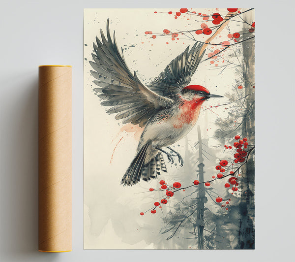 Crimson Flight Through Trees Print