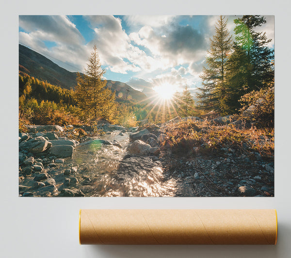 Golden Stream Sunset Poster
