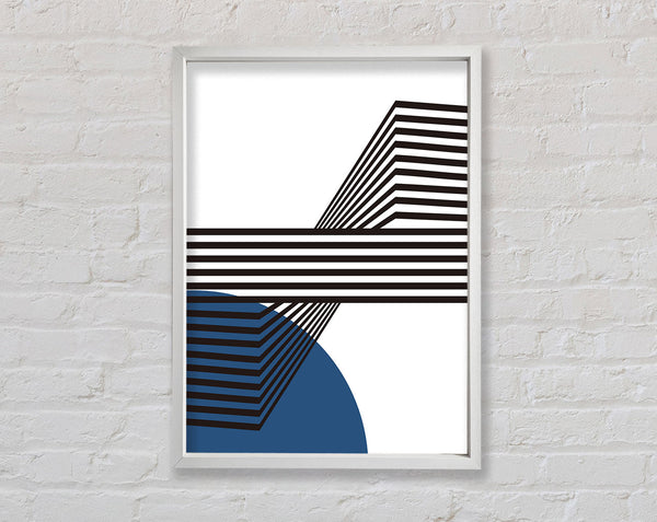 White And White Lines With Blue Framed Print
