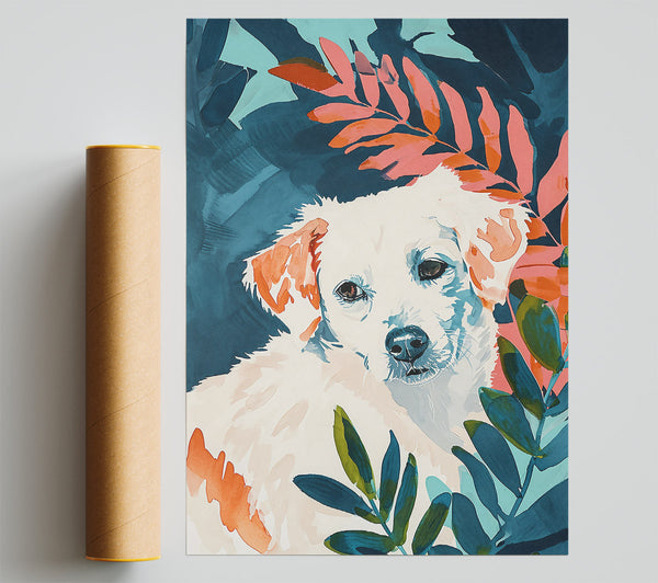 Teal Dog In Bloom Giclee Print