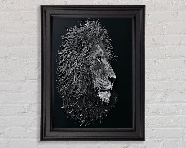 Black And White Lion Lines Framed Print