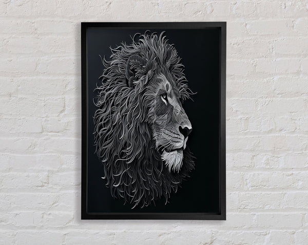 Black And White Lion Lines Framed Print