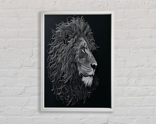 White And White Lion Lines Framed Print