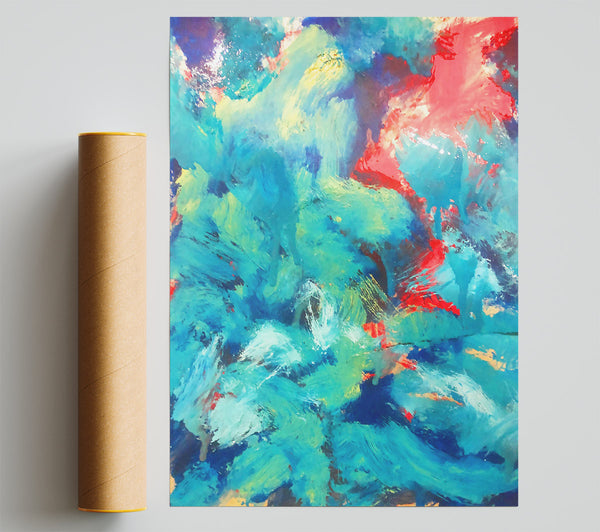 Teal Abstract Waves Print