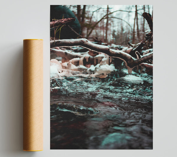 Teal Winter Stream Giclee Print