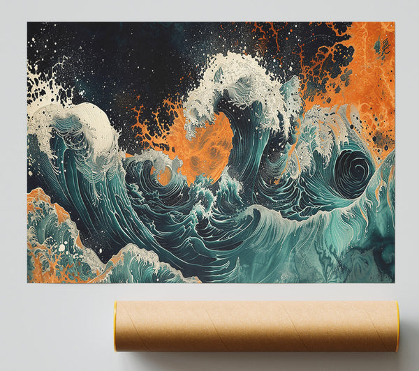 Orange Wave Crash Poster