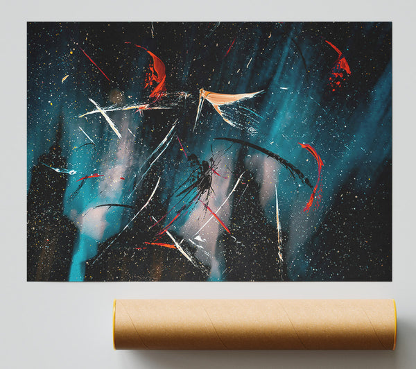 Teal Night Sky Strokes Poster