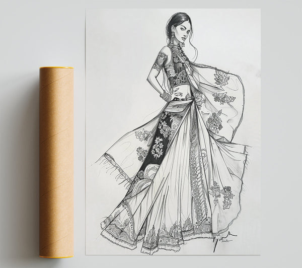 Black And White Saree Giclee Print