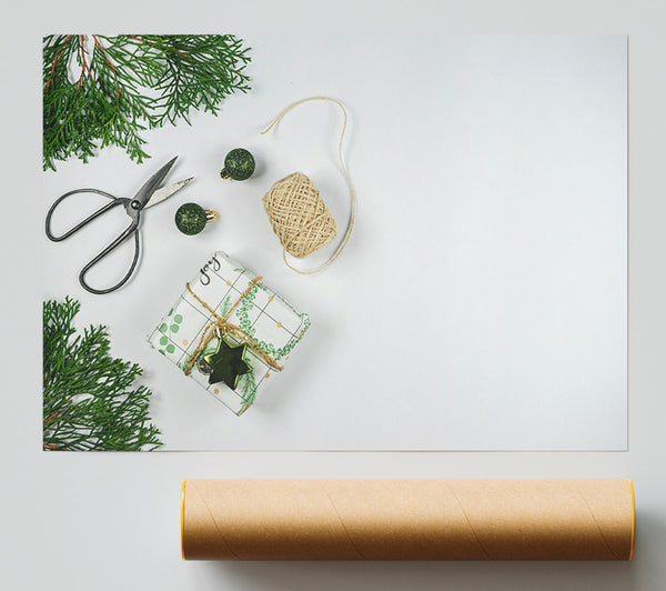 Green Gift Wrap Joy Poster