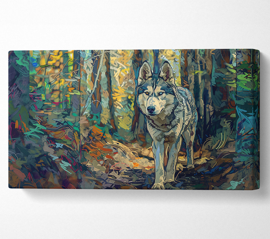  A Canvas Print of Teal Wolf In The Woods Canvas Wall Art